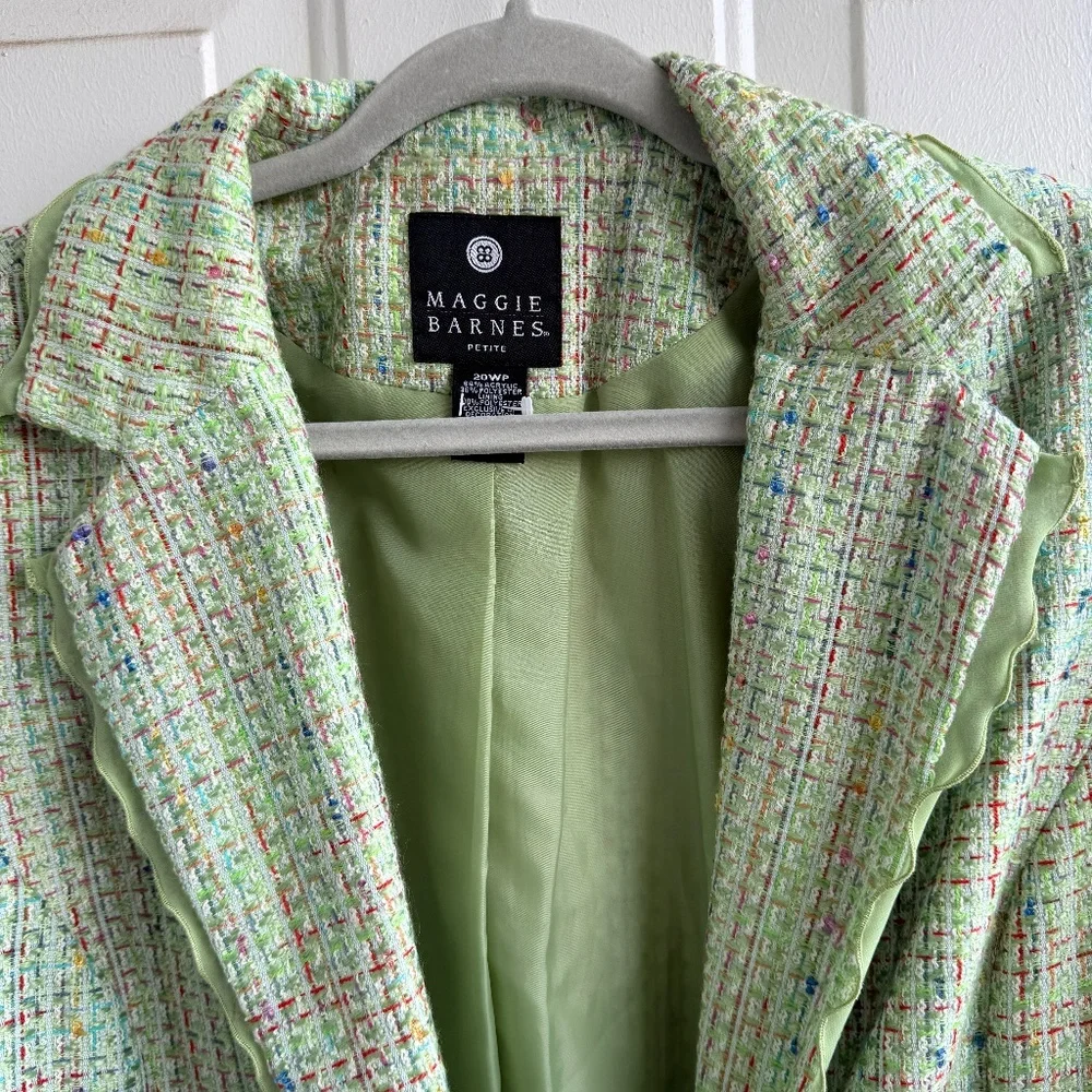 Vintage Maggie Barnes Tweed‎ Blazer | 20W Petite | Green Multicolor | Lined